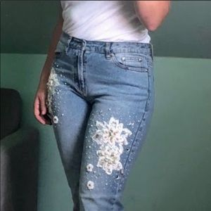 Embellished sequin denim jeans